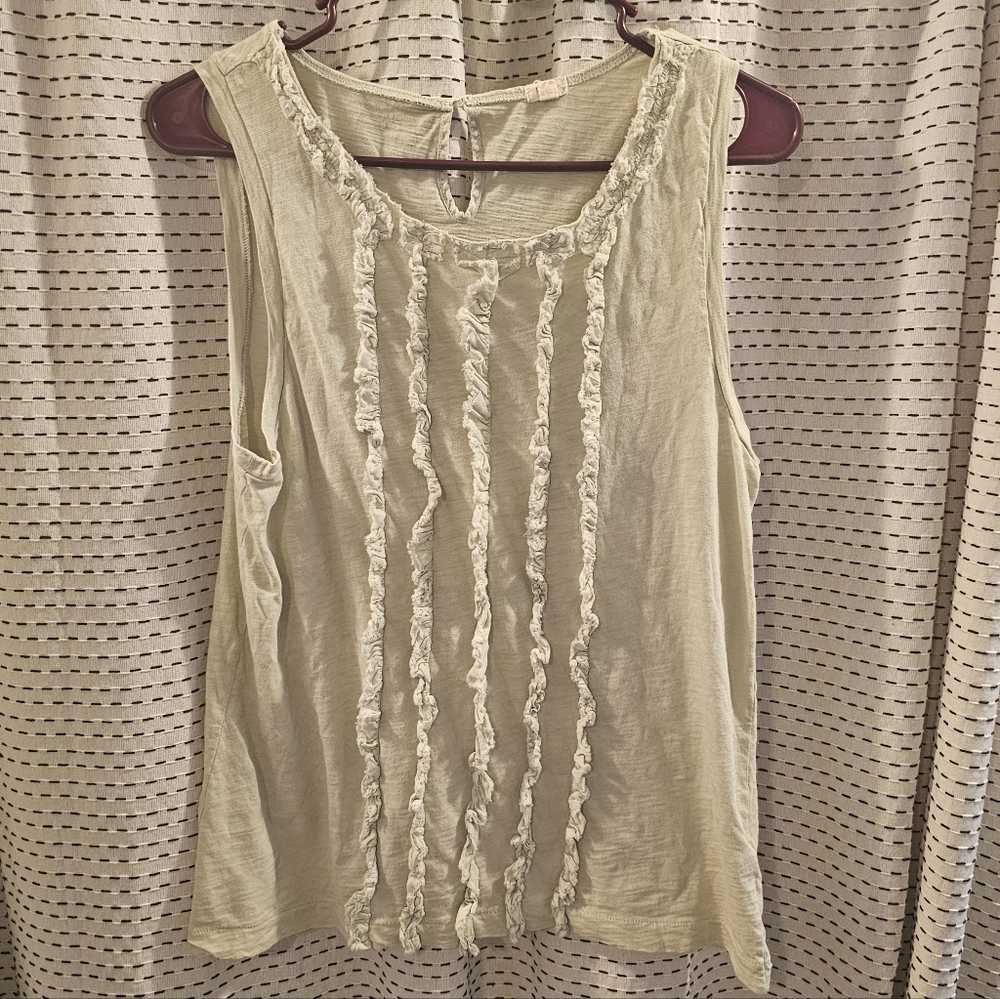 J. Crew Soft Green Ruffle Detail Tank Top